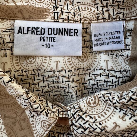 Vintage ‘90s Alfred Dunner Cream, Brown & Black Collared Long Sleeve Blouse - Picture 7 of 8